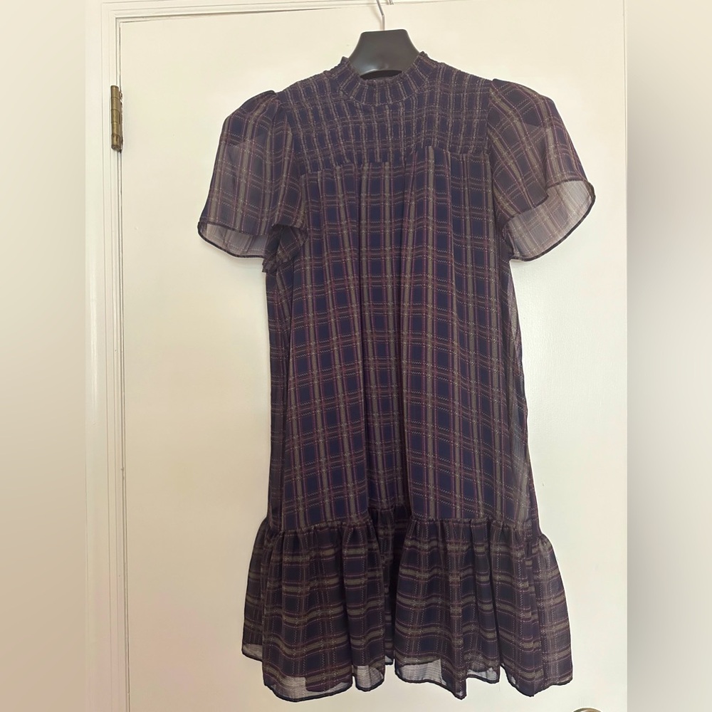 Smocked plaid shift dress